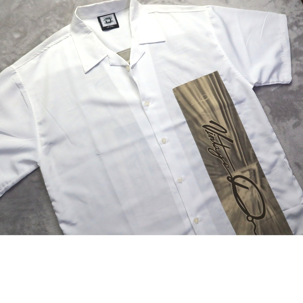 Vintage Don City Metro Scene White Bowling Mafia Style Button Front Shirt Me's L